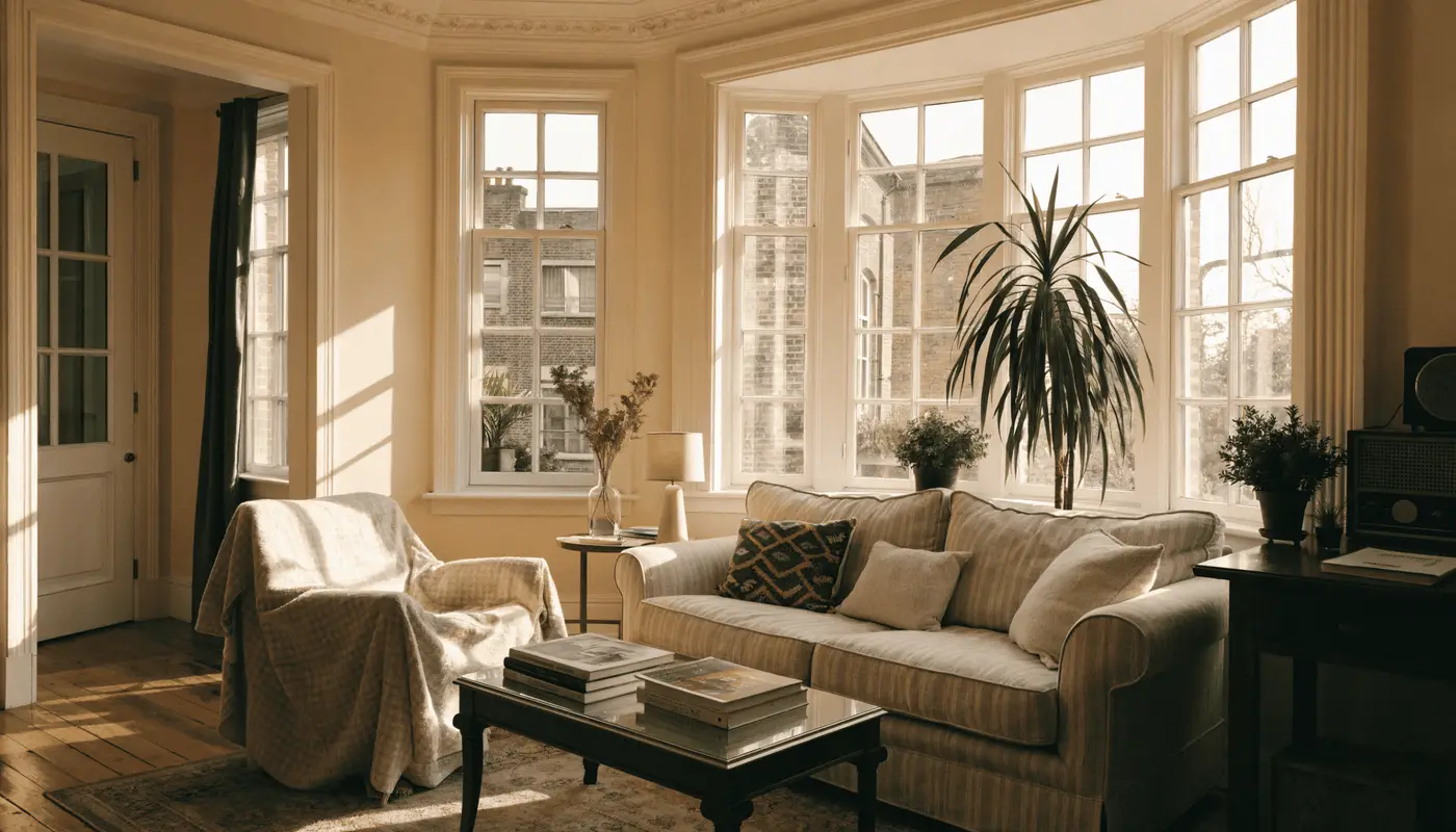 Bright, tidy furnished rented apartment living room